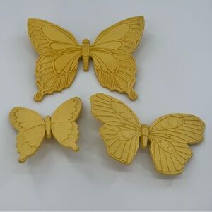 Vintage Dart Syroco Butterflies‎ Hanging Wall Plaques Yellow Decor Plastic MCM